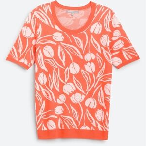Orange Short Sleeve Intarsia Sweater